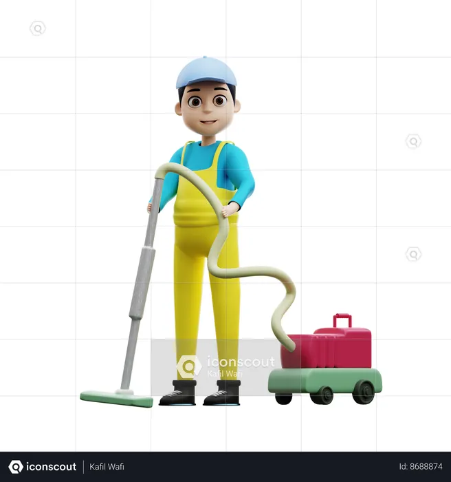 Cleaning Worker Doing Vacuum Cleaning Clean Floor At Home  3D Illustration