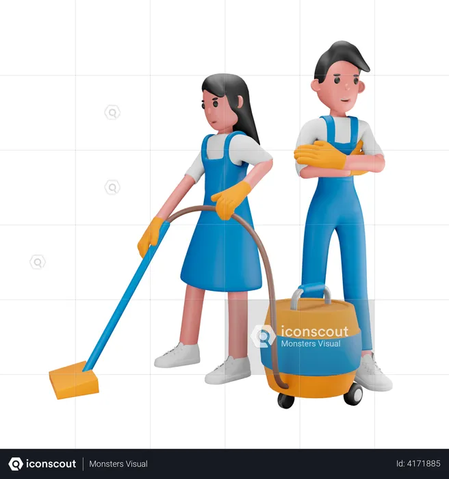 Cleaning workers  3D Illustration