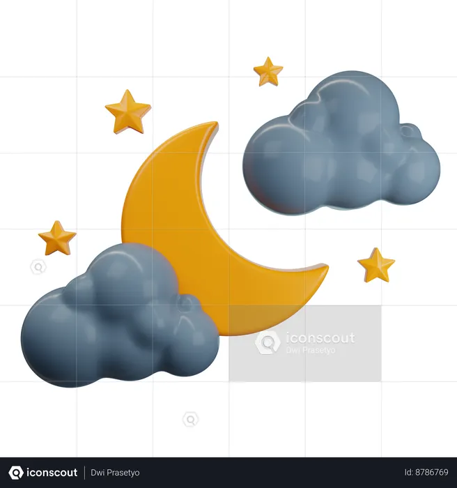 Clear Night With Star And Moon  3D Icon