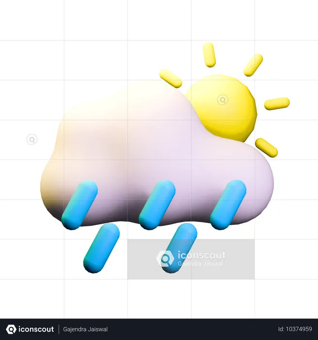 Clima con fuertes lluvias durante el día  3D Icon