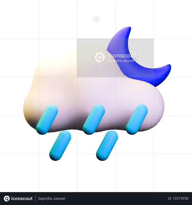 Clima nocturno con fuertes lluvias  3D Icon