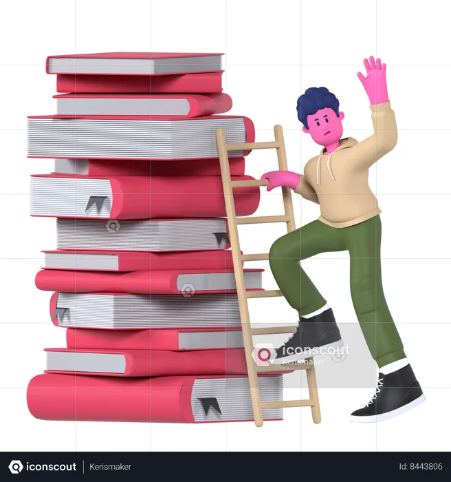 Climbing Stacks of books with ladder  3D Icon