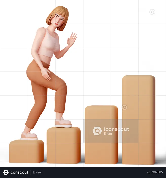 Climbing to Success Young Woman Scaling a Graph  3D Illustration