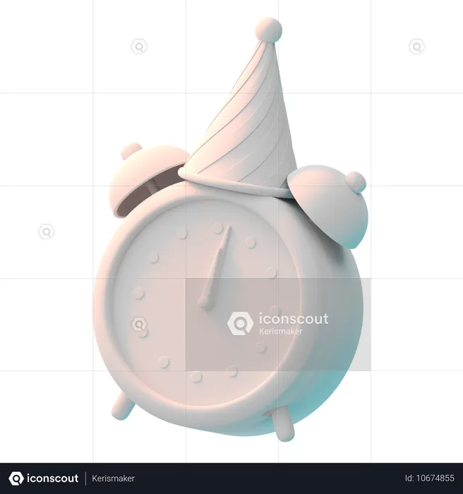 Clock with Party Hat  3D Icon