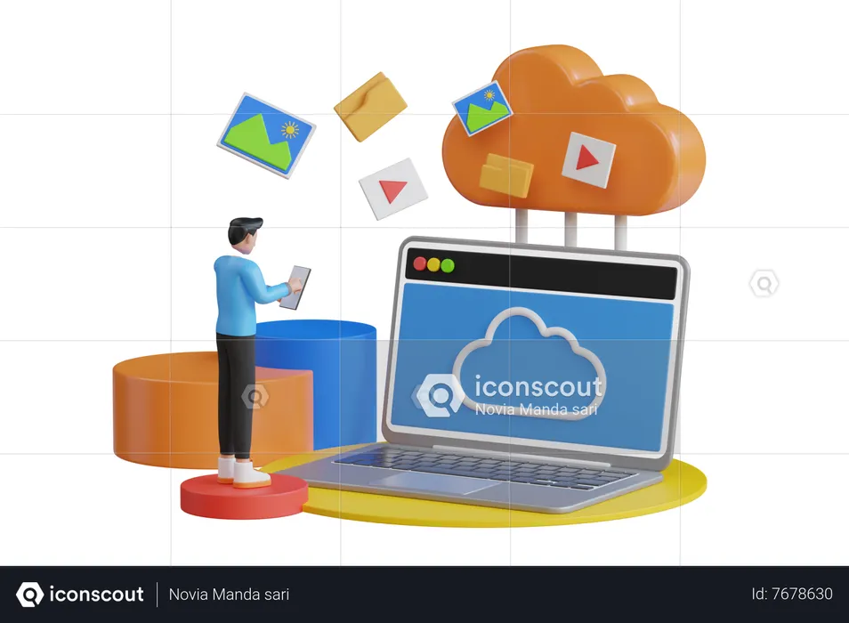 Cloud Files transfer process  3D Illustration