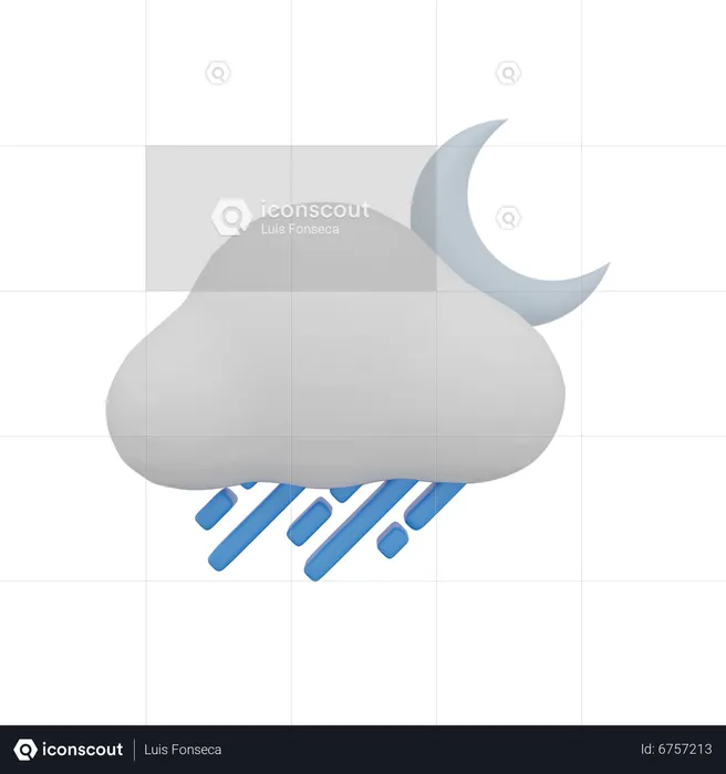 Cloud Rain Storm Night Moon Weather  3D Icon