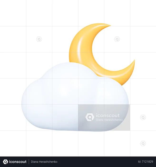 Cloud with Crescent moon  3D Icon