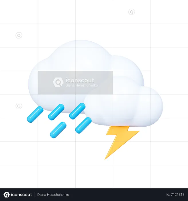 Cloud with lightning and raindrops  3D Icon