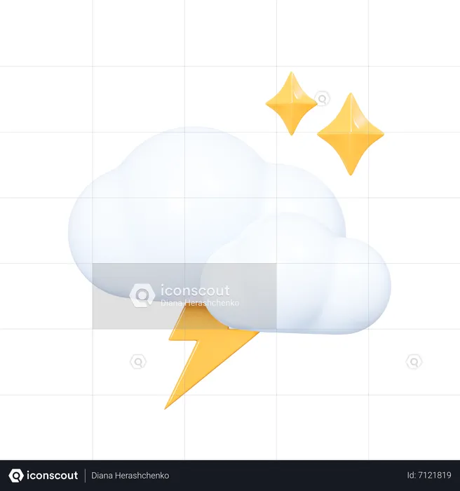 Cloud with lightning and stars  3D Icon