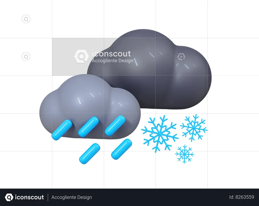 Cloud With Rain And Show  3D Icon