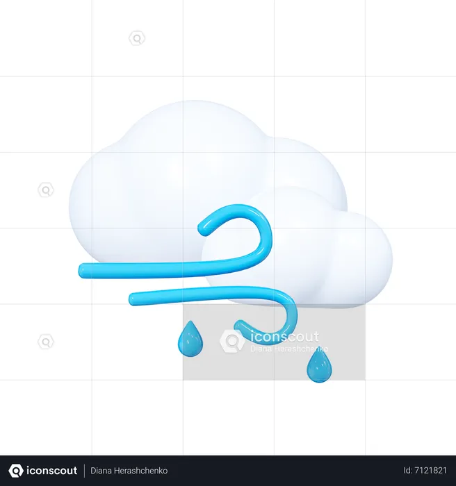 Cloud with Raindrops and Wind  3D Icon