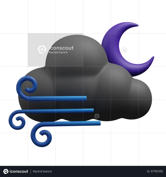 Cloudy and windy night  3D Icon