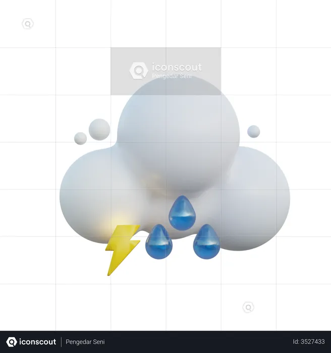 Cloudy Drizzle And Thunder  3D Icon