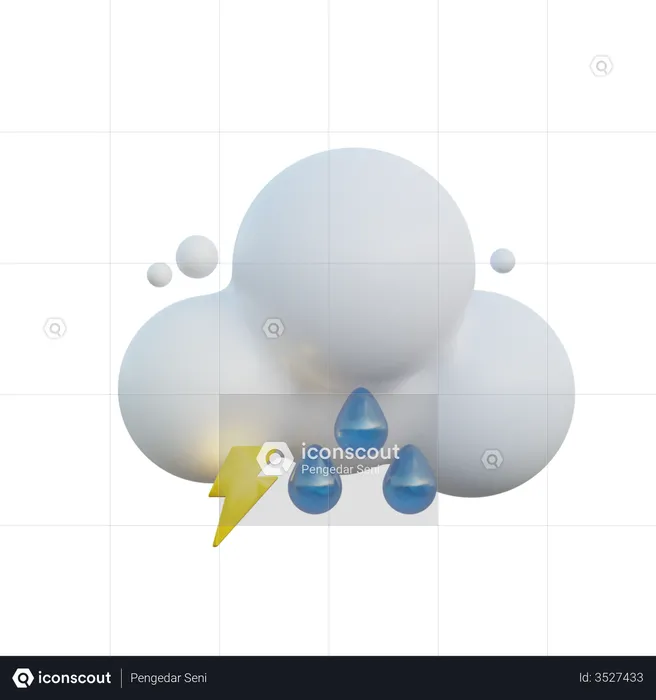 Cloudy Drizzle And Thunder  3D Icon