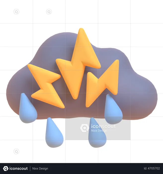 Cloudy Drizzle And Thunder  3D Illustration