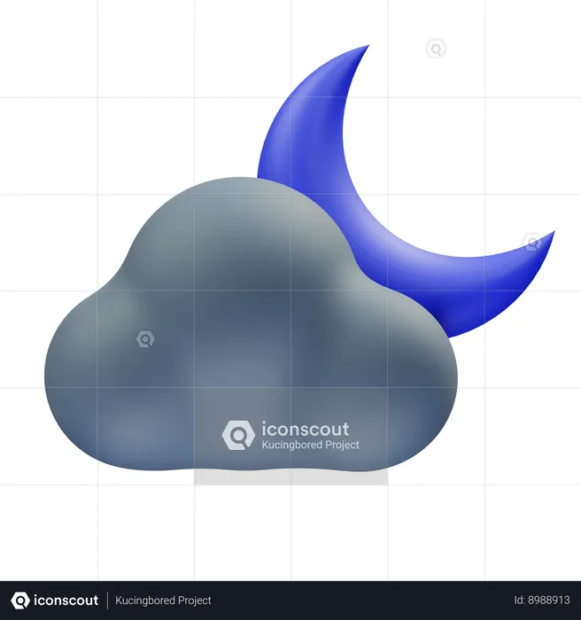 Cloudy Night And Crescent Moon  3D Icon
