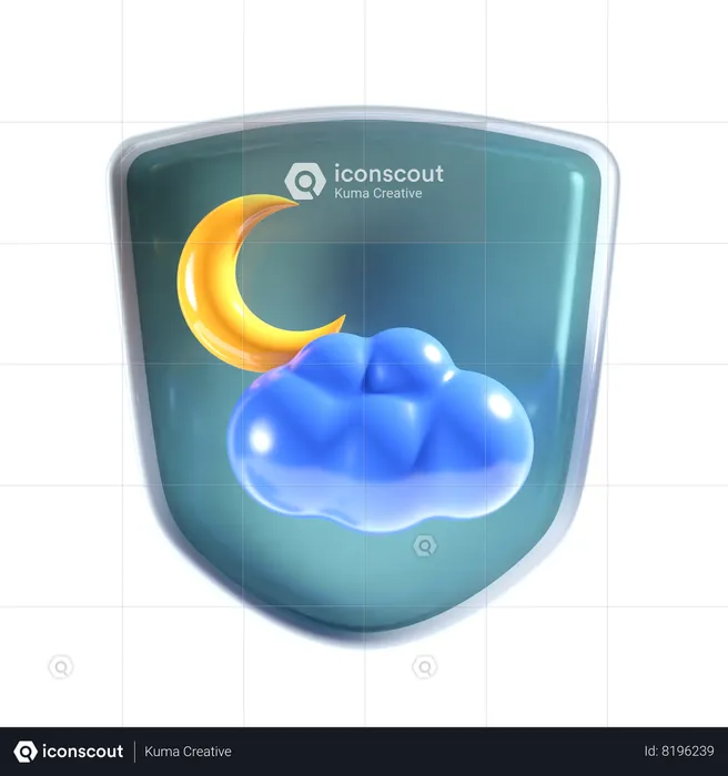 Cloudy Night with shield  3D Icon