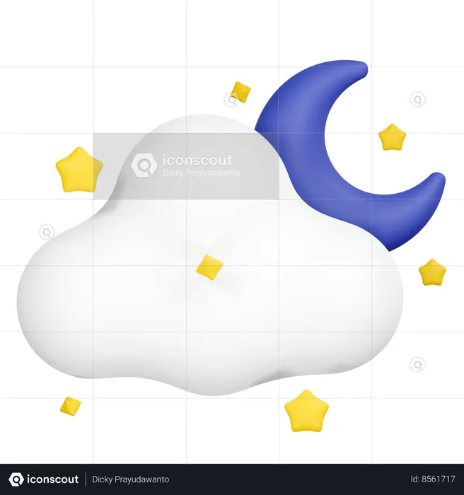 Cloudy night with stars  3D Icon