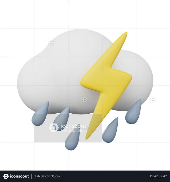 Cloudy rainy and Thunder  3D Illustration