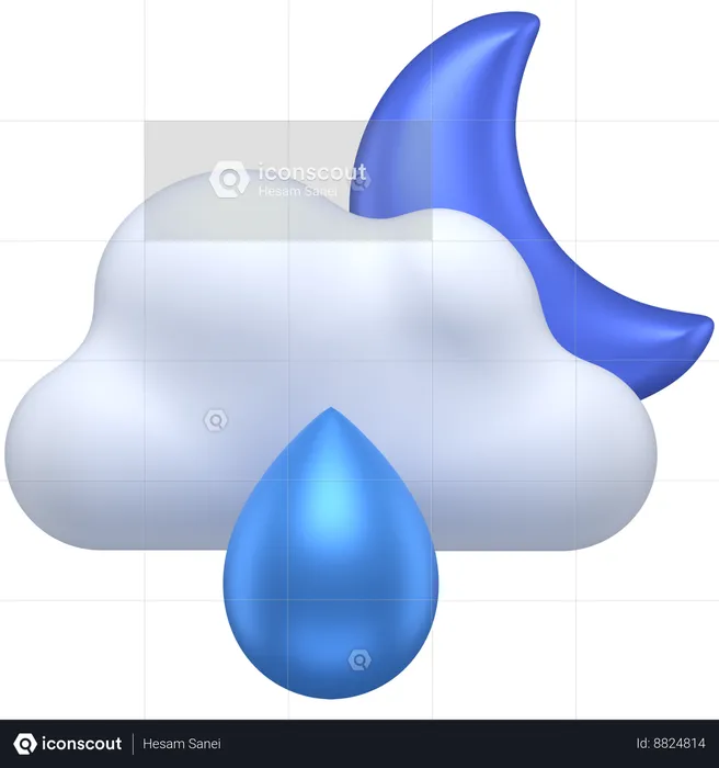 Cloudy rainy night  3D Icon