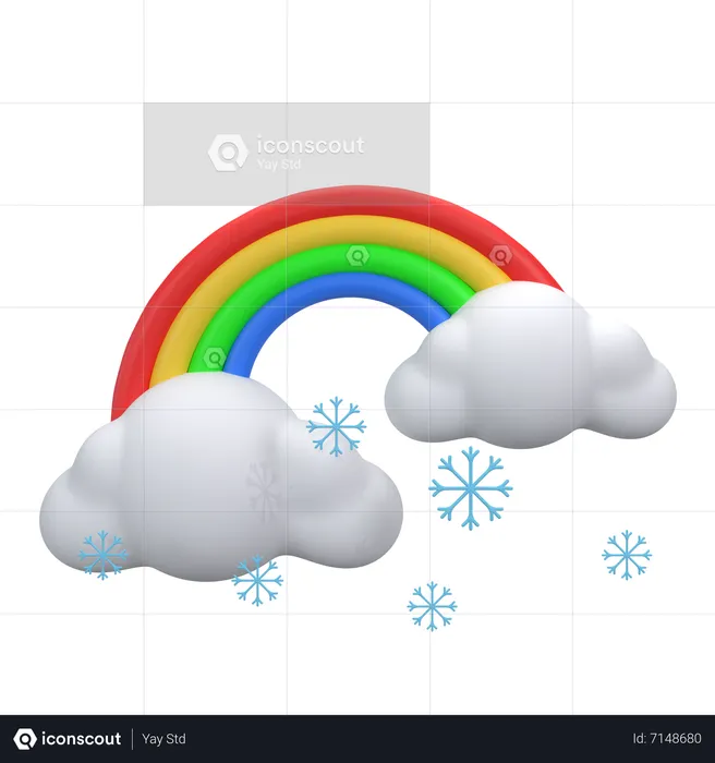 Cloudy Snowfall And Rainbow  3D Icon