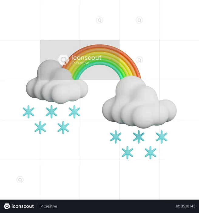 Cloudy Snowfall with Rainbow  3D Icon