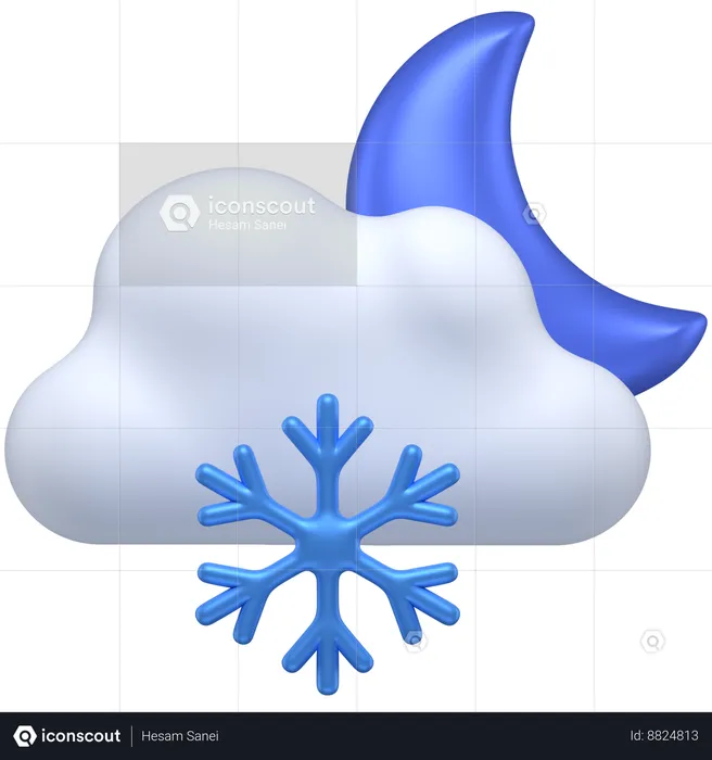 Cloudy snowing night  3D Icon