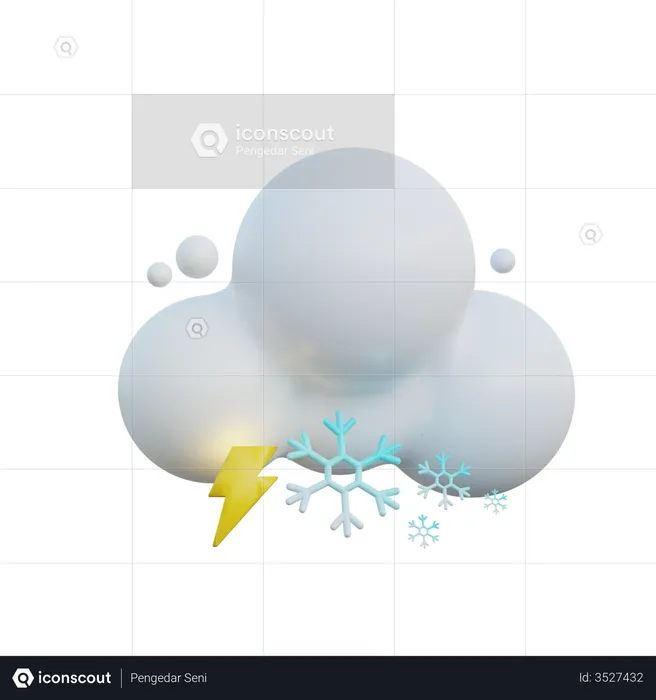 Cloudy Snowy And Lightning  3D Icon