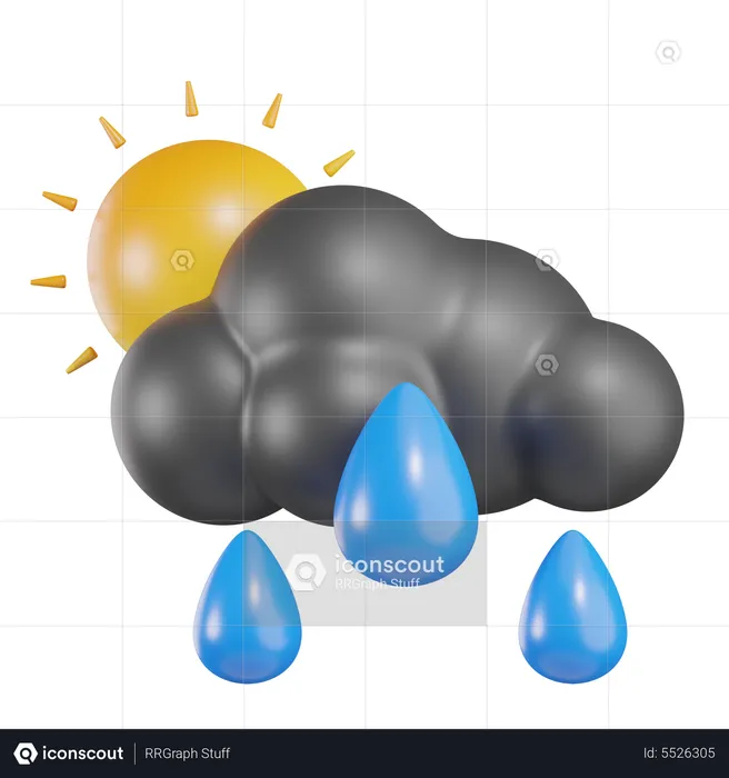 Cloudy Sun Raining  3D Icon