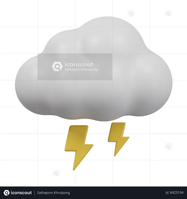 Cloudy Thunder  3D Icon