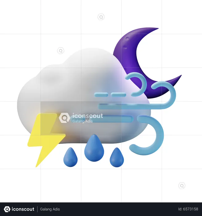 Cloudy Thunderstrom Heavy Rain Windy  3D Icon