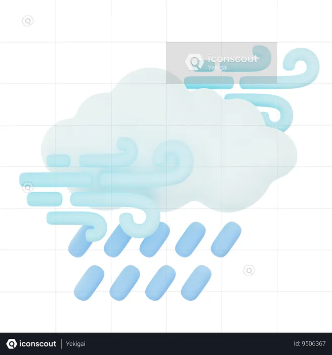 Cloudy Windy Rain  3D Icon