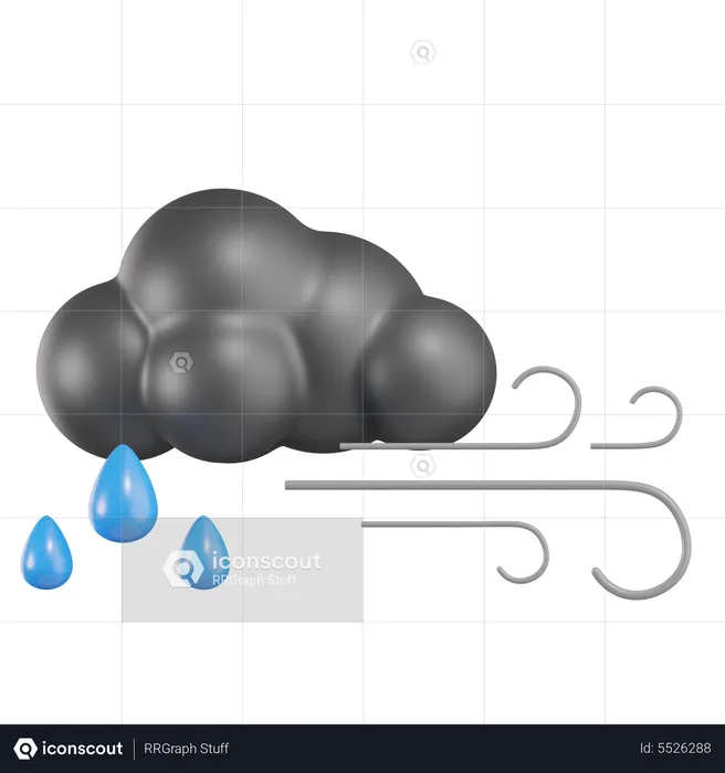 Cloudy With Wind And Rain  3D Icon