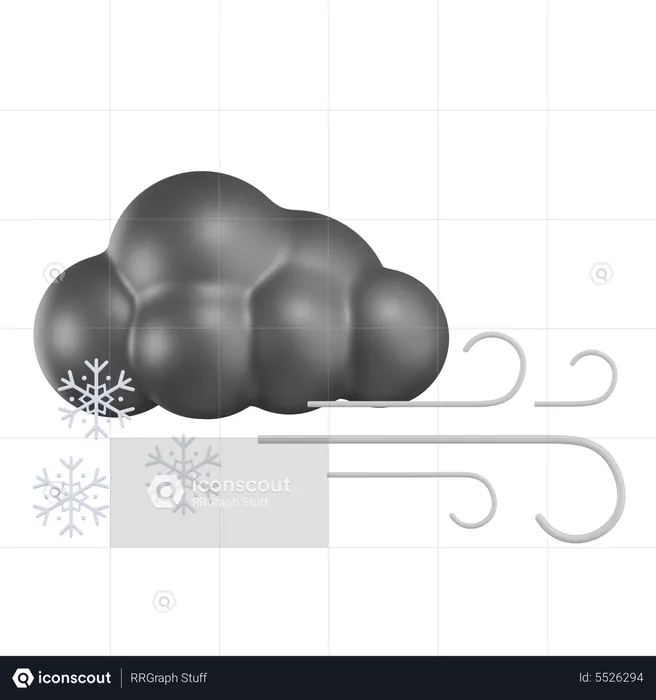 Cloudy With Wind And Snow  3D Icon