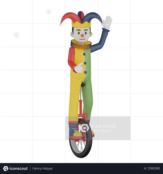 Clown Cycling  3D Illustration