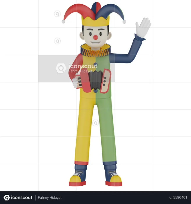 Clown Holding Accordion  3D Illustration