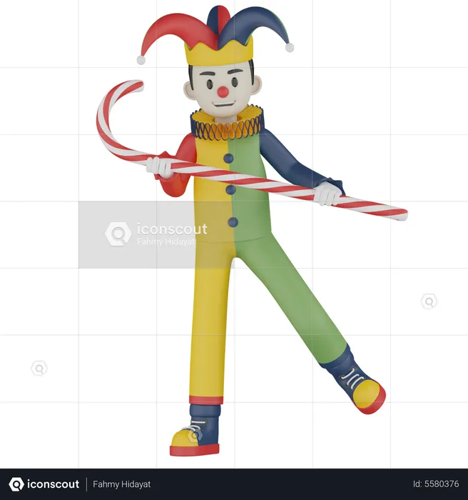 Clown Perform With Stick  3D Illustration