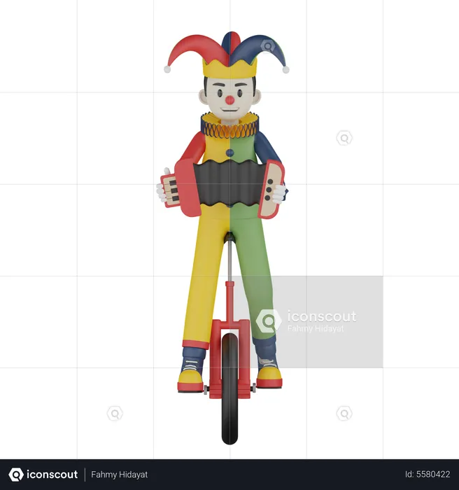 Clown Play Accordion  3D Illustration