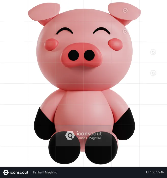 元気なピンクの子豚  3D Icon