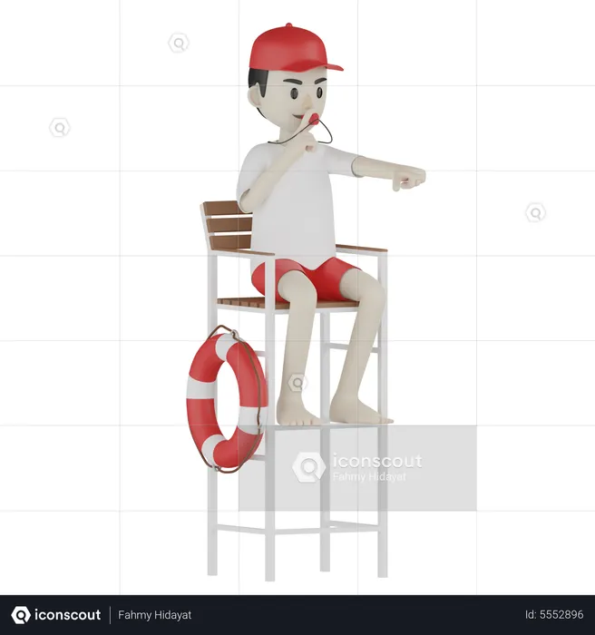Coast Guard Play Whistle And Pointing  3D Illustration