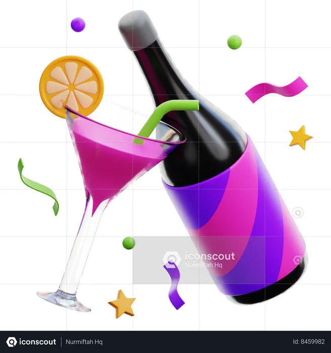 Cocktail et bouteille  3D Icon