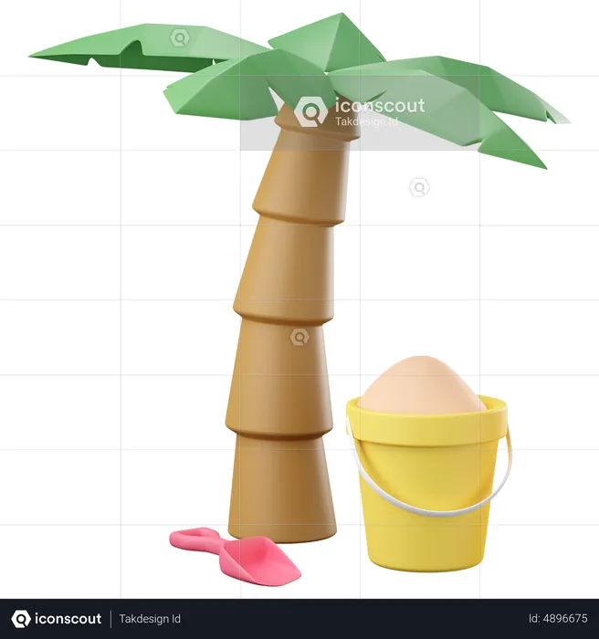 Coconut palm tree with sand bucket  3D Icon