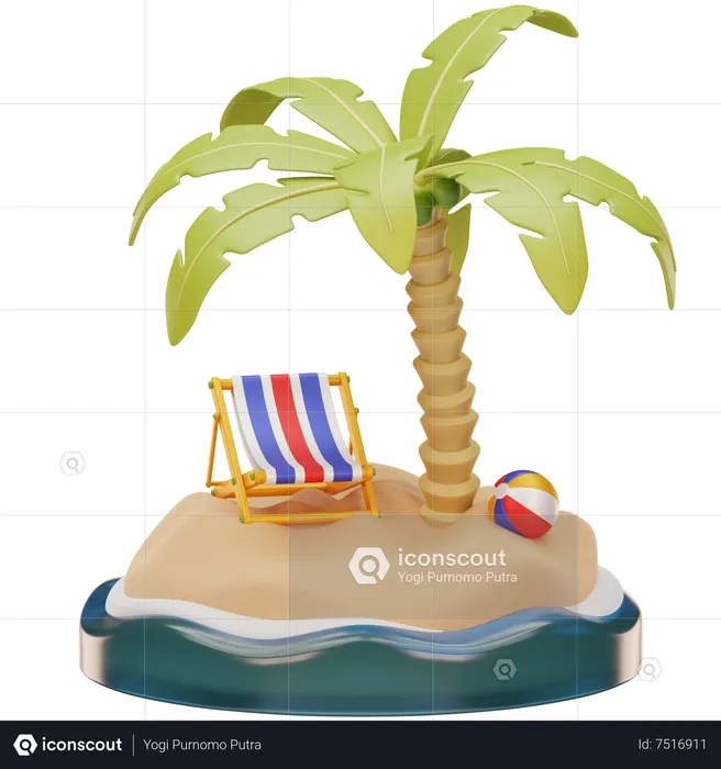 Coconut Tree at Beach  3D Icon