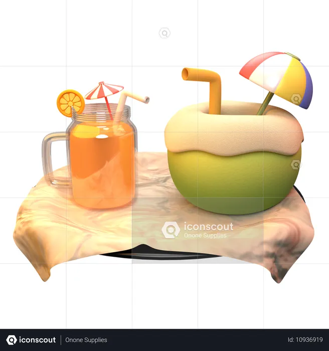 Coconut Water Orange Juice  3D Icon