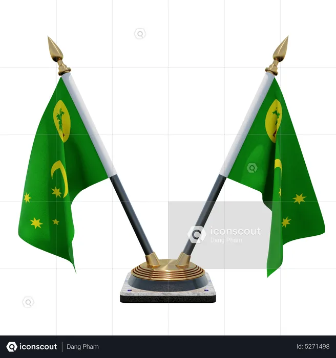 Cocos Keeling Islands Double (V) Desk Flag Stand Flag 3D Icon