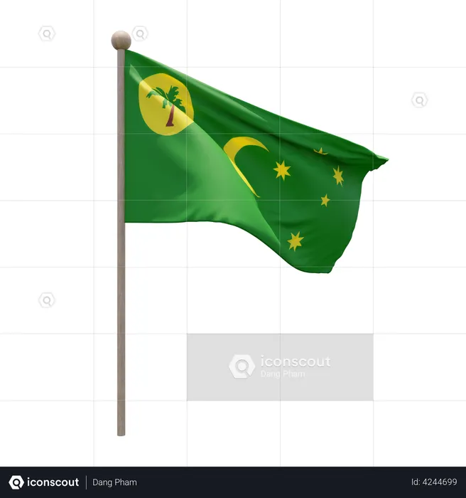 Cocos Keeling Islands Flagpole Flag 3D Illustration