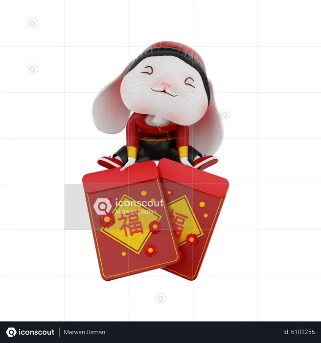 Coelho Chinês em Angpao  3D Illustration