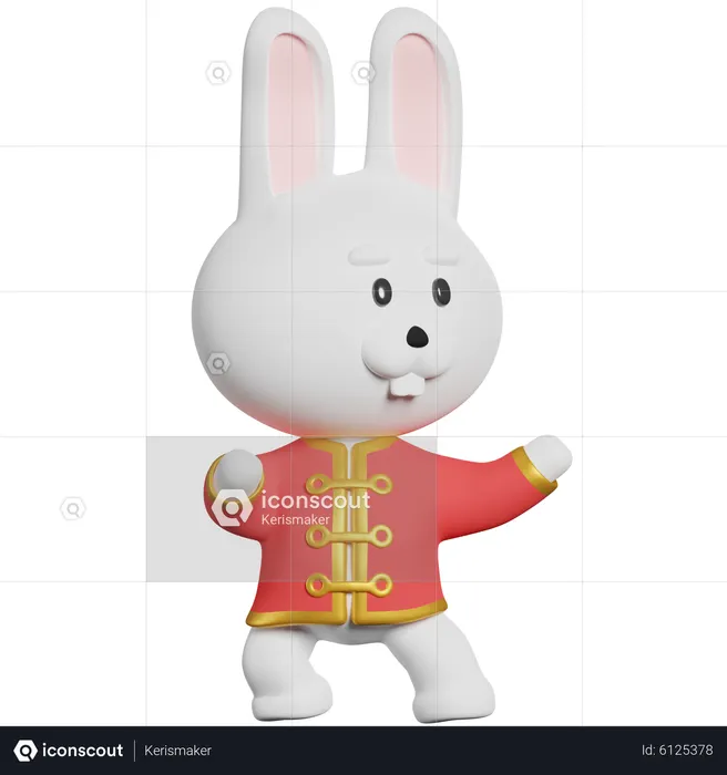 Coelho Chinês Kung Fu  3D Illustration