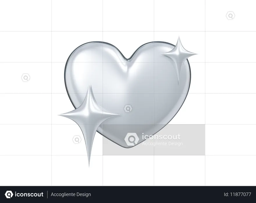 Coeur en argent avec étoiles Emoji 3D Icon