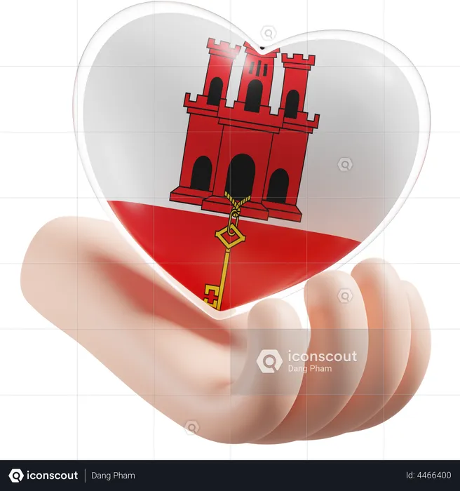 Coeur, Soins Mains, Drapeau, De, Gibraltar Flag 3D Icon